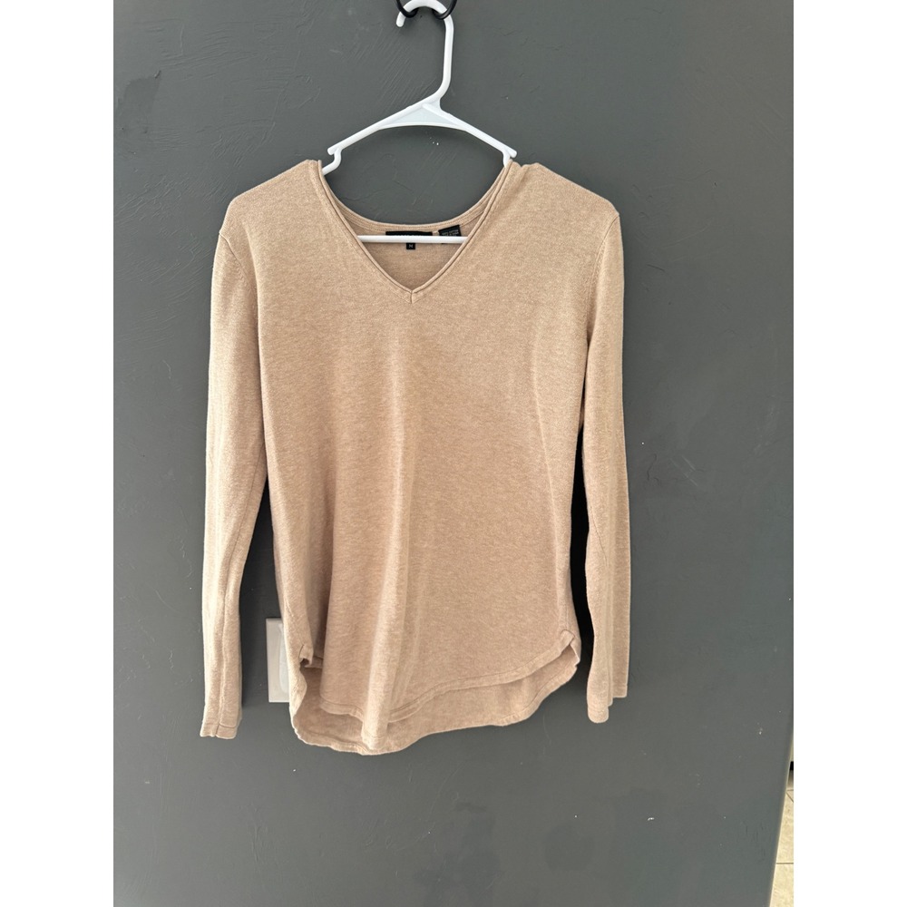Jeanne Pierre Womens Tan Cotton 100 Cotton Long Sleeve Fall Sweater Size M